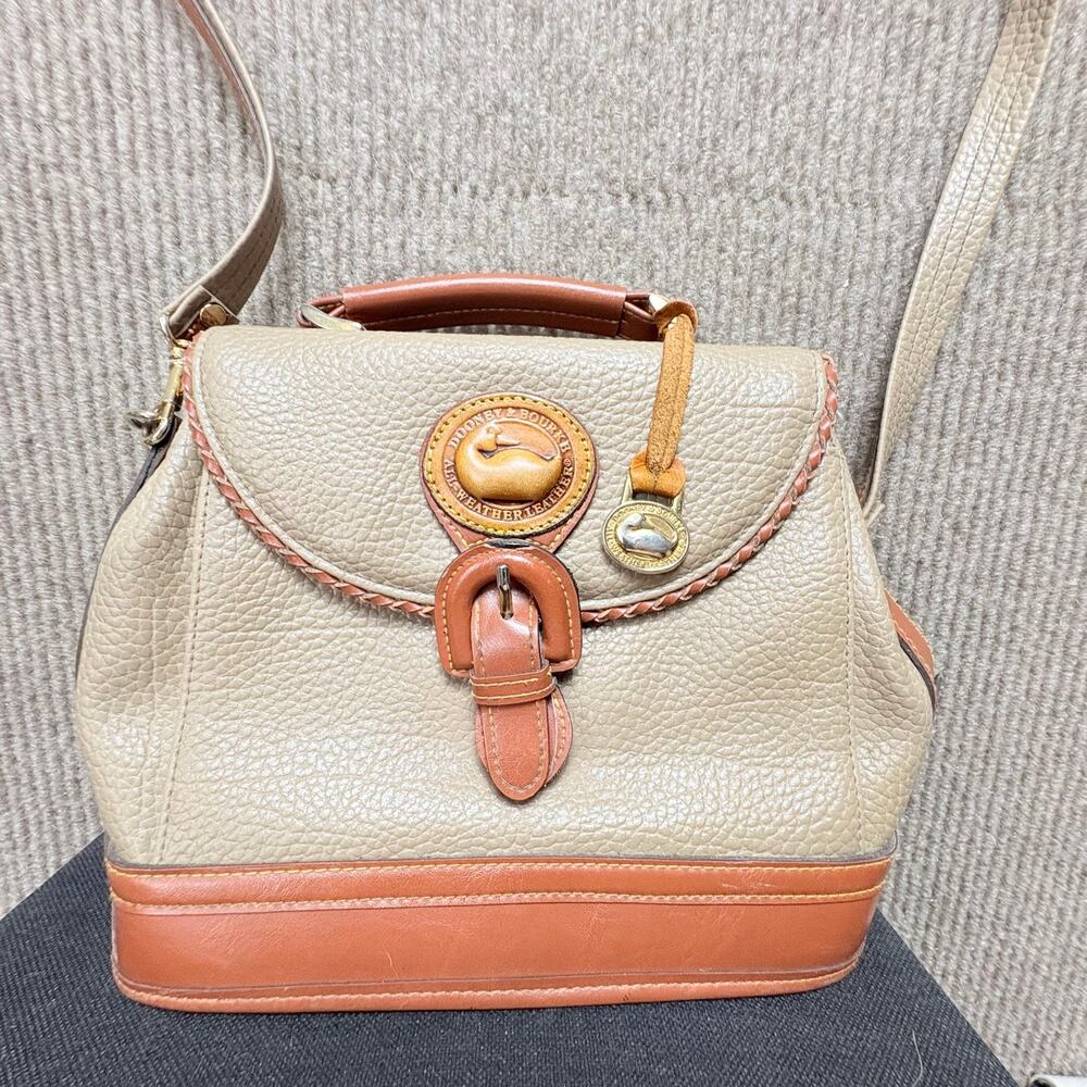 Vintage Dooney & Bourke Taupe Pebbled Leather Mini Satchel Duck Logo USA